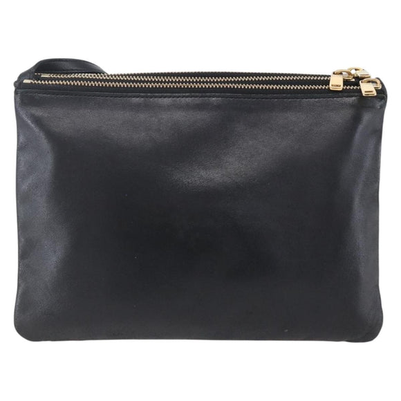 CELINE Trio Small Shoulder Bag Leather Black Gold Auth BA7683