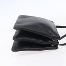 CELINE Trio Small Shoulder Bag Leather Black Gold Auth BA7683-4