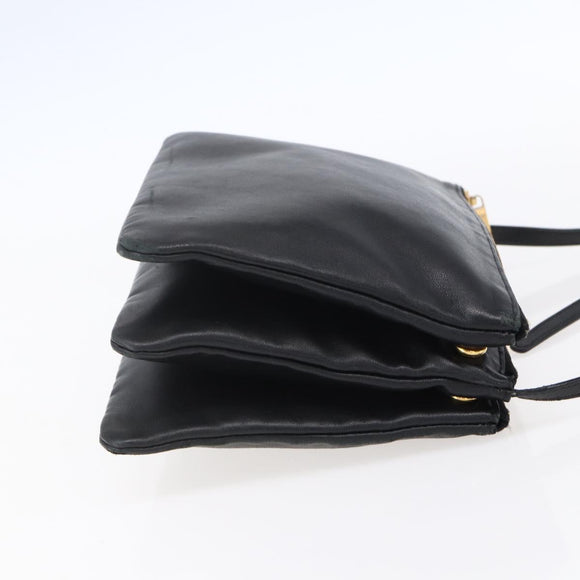 CELINE Trio Small Shoulder Bag Leather Black Gold Auth BA7683