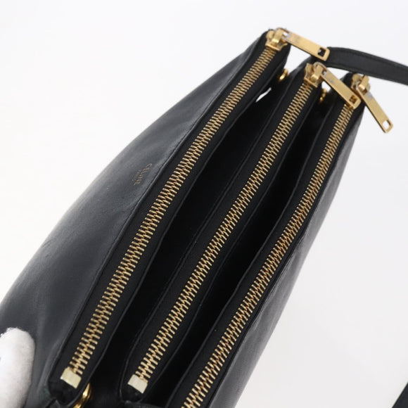 CELINE Trio Small Shoulder Bag Leather Black Gold Auth BA7683