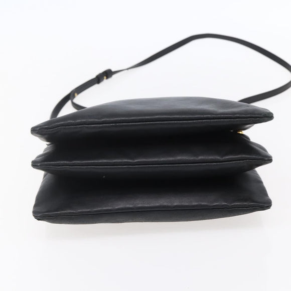 CELINE Trio Small Shoulder Bag Leather Black Gold Auth BA7683