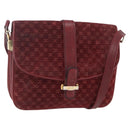 CELINE Macadam Canvas Shoulder Bag Suede Bordeaux Gold Auth BA7684-1