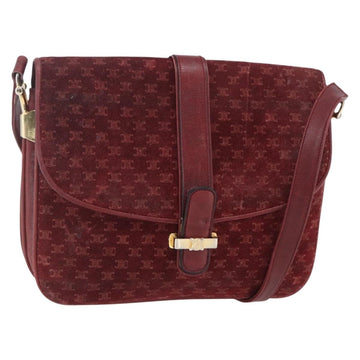 CELINE Macadam Canvas Shoulder Bag Suede Bordeaux Gold Auth BA7684