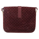 CELINE Macadam Canvas Shoulder Bag Suede Bordeaux Gold Auth BA7684-2