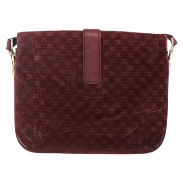 CELINE Macadam Canvas Shoulder Bag Suede Bordeaux Gold Auth BA7684 - 0