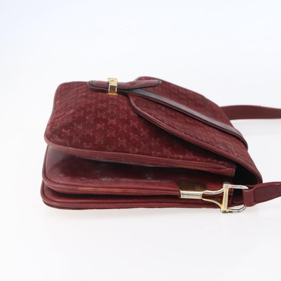CELINE Macadam Canvas Shoulder Bag Suede Bordeaux Gold Auth BA7684