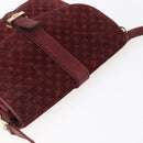 CELINE Macadam Canvas Shoulder Bag Suede Bordeaux Gold Auth BA7684-6