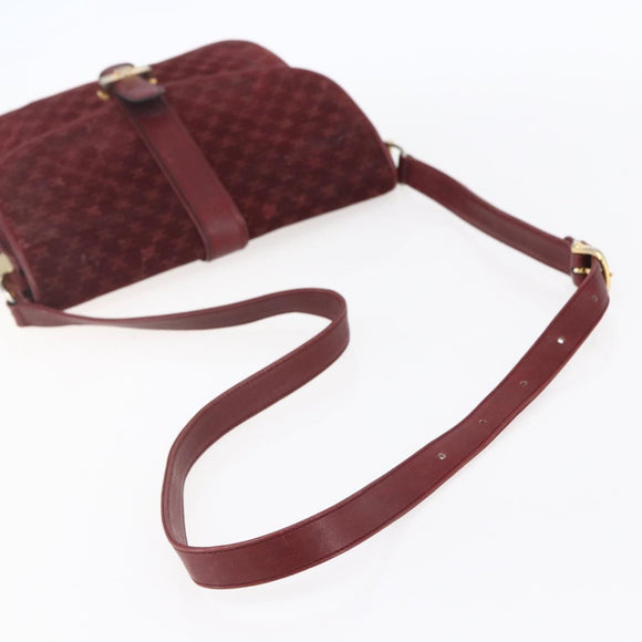 CELINE Macadam Canvas Shoulder Bag Suede Bordeaux Gold Auth BA7684