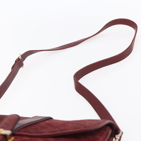 CELINE Macadam Canvas Shoulder Bag Suede Bordeaux Gold Auth BA7684