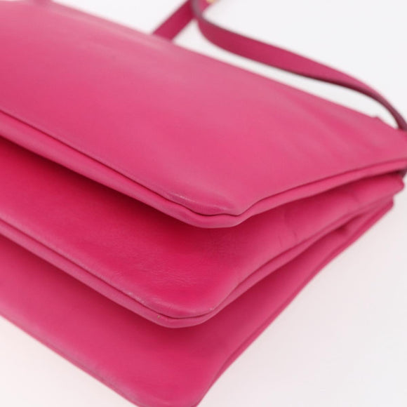 CELINE Trio Small Shoulder Bag Leather Pink Gold Auth BA7686