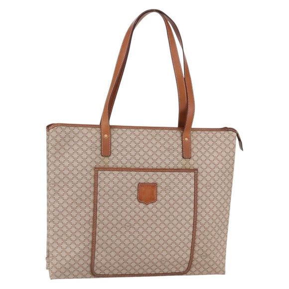 CELINE Macadam Canvas Tote Bag PVC Beige Auth BA7687
