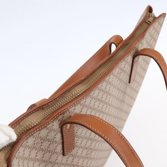 CELINE Macadam Canvas Tote Bag PVC Beige Auth BA7687