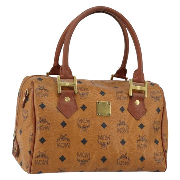 MCM Logogram Vicetos Hand Bag PVC Leather Brown Gold Auth BA7689