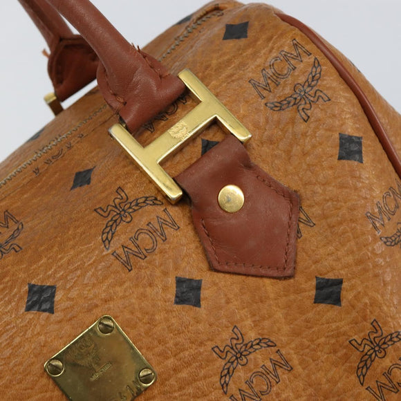 MCM Logogram Vicetos Hand Bag PVC Leather Brown Gold Auth BA7689