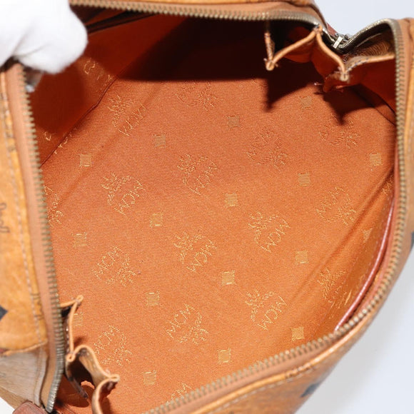 MCM Logogram Vicetos Hand Bag PVC Leather Brown Gold Auth BA7689