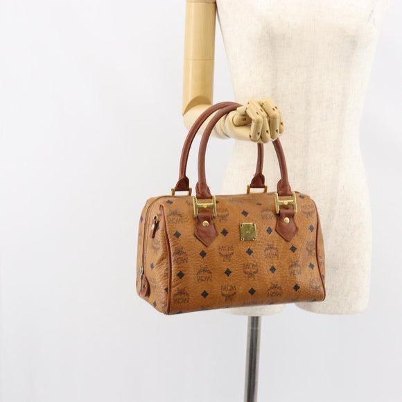 MCM Logogram Vicetos Hand Bag PVC Leather Brown Gold Auth BA7689