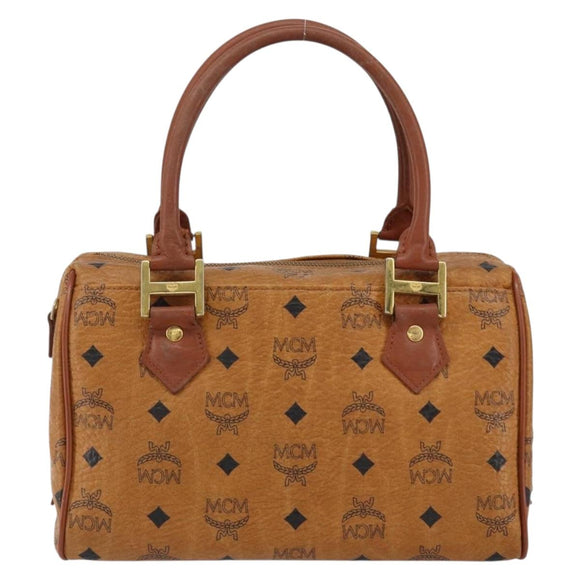 MCM Logogram Vicetos Hand Bag PVC Leather Brown Gold Auth BA7689