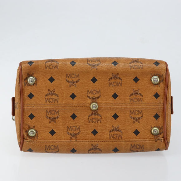 MCM Logogram Vicetos Hand Bag PVC Leather Brown Gold Auth BA7689