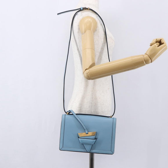 LOEWE Barcelona Schoudertas Leer Blauw Goud Auth BA7692