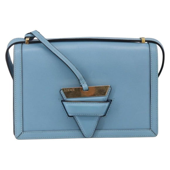 LOEWE Barcelona Schoudertas Leer Blauw Goud Auth BA7692