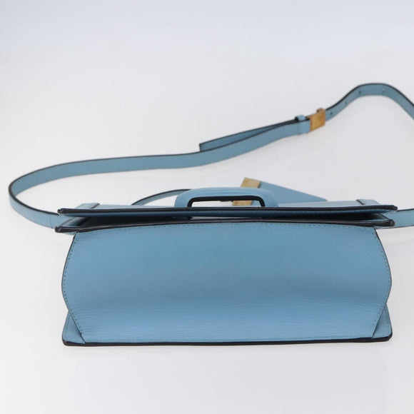 LOEWE Barcelona Schoudertas Leer Blauw Goud Auth BA7692