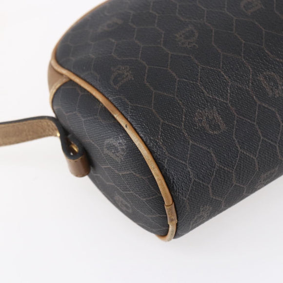 Christian Dior Honeycomb Canvas Shoulder Bag PVC Black Gold Auth BA7694