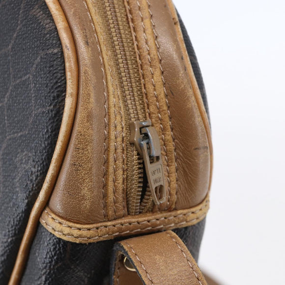 Christian Dior Honeycomb Canvas Shoulder Bag PVC Black Gold Auth BA7694