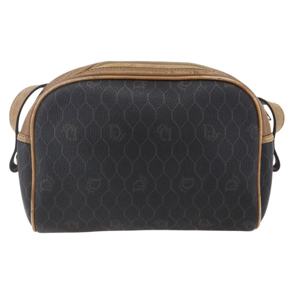 Christian Dior Honeycomb Canvas Shoulder Bag PVC Black Gold Auth BA7694