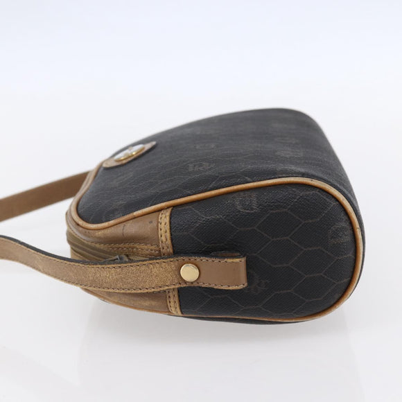 Christian Dior Honeycomb Canvas Shoulder Bag PVC Black Gold Auth BA7694