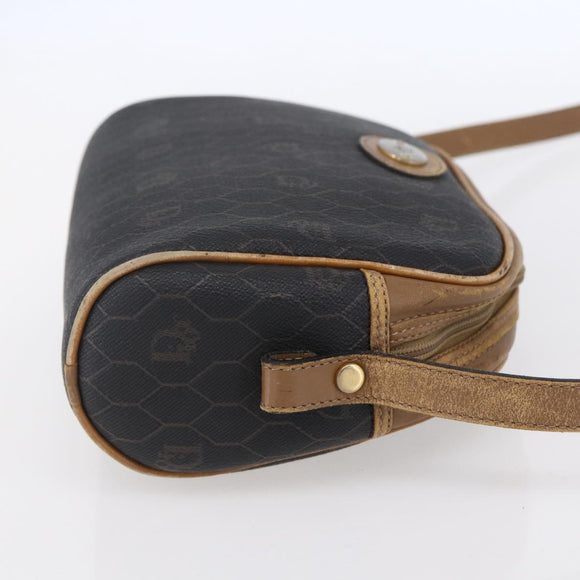 Christian Dior Honeycomb Canvas Shoulder Bag PVC Black Gold Auth BA7694