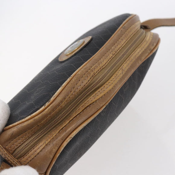 Christian Dior Honeycomb Canvas Shoulder Bag PVC Black Gold Auth BA7694