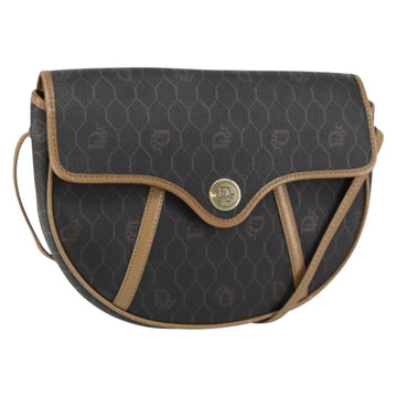 Christian Dior Honeycomb Canvas Shoulder Bag PVC Black Gold Auth BA7695