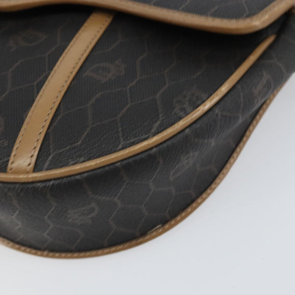 Christian Dior Honeycomb Canvas Shoulder Bag PVC Black Gold Auth BA7695