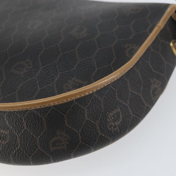 Christian Dior Honeycomb Canvas Shoulder Bag PVC Black Gold Auth BA7695