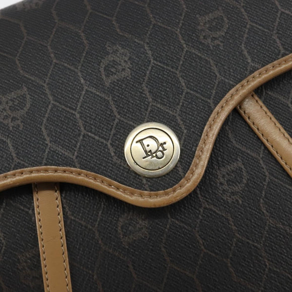 Christian Dior Honeycomb Canvas Shoulder Bag PVC Black Gold Auth BA7695