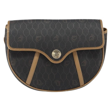 Christian Dior Honeycomb Canvas Shoulder Bag PVC Black Gold Auth BA7695 - 0