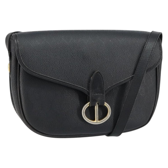 Christian Dior Honeycomb Canvas Shoulder Bag PVC Black Gold Auth BA7697