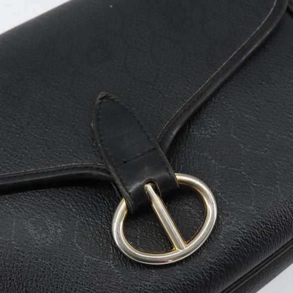 Christian Dior Honeycomb Canvas Shoulder Bag PVC Black Gold Auth BA7697