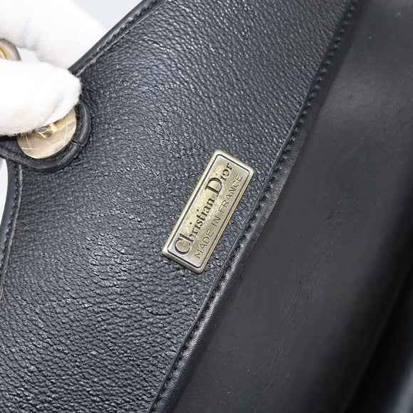 Christian Dior Honeycomb Canvas Shoulder Bag PVC Black Gold Auth BA7697