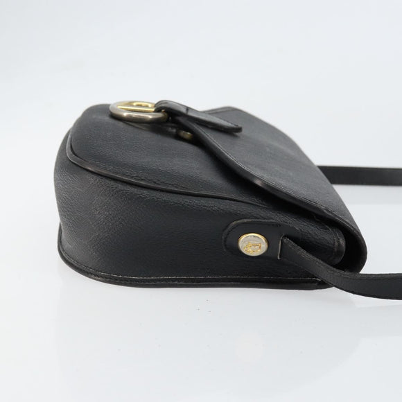 Christian Dior Honeycomb Canvas Shoulder Bag PVC Black Gold Auth BA7697