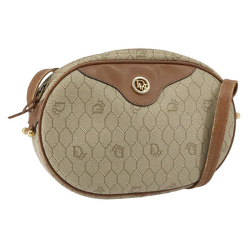 Christian Dior Honeycomb Canvas Shoulder Bag PVC Beige Gold Auth BA7698