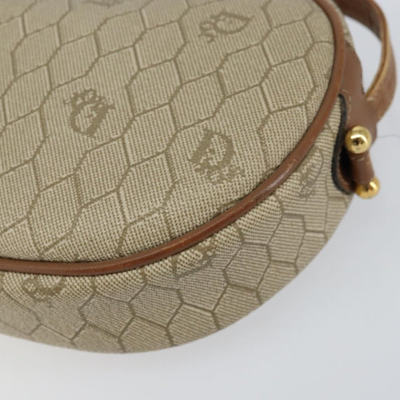 Christian Dior Honeycomb Canvas Shoulder Bag PVC Beige Gold Auth BA7698