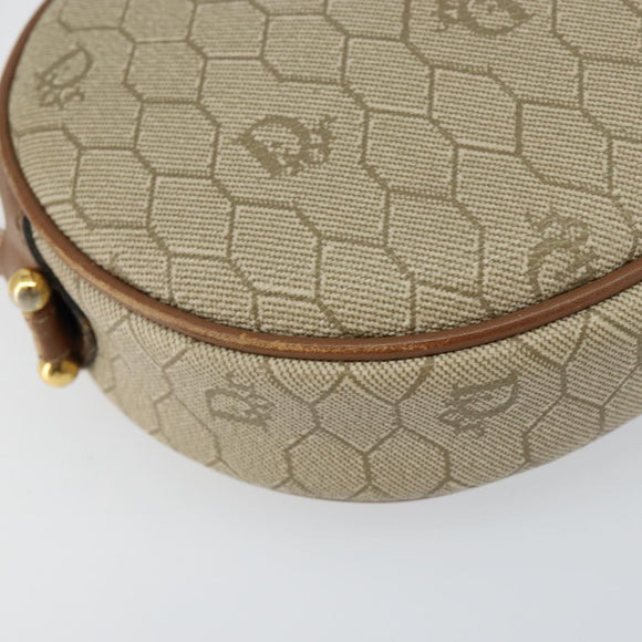 Christian Dior Honeycomb Canvas Shoulder Bag PVC Beige Gold Auth BA7698