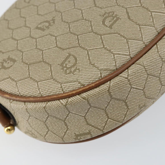Christian Dior Honeycomb Canvas Shoulder Bag PVC Beige Gold Auth BA7698