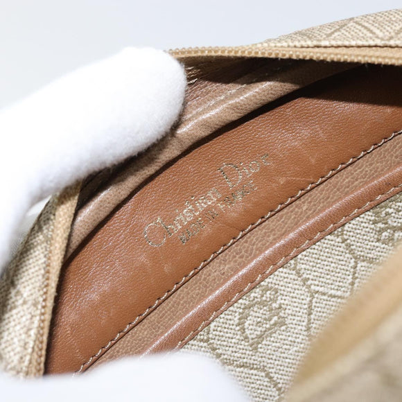 Christian Dior Honeycomb Canvas Shoulder Bag PVC Beige Gold Auth BA7698