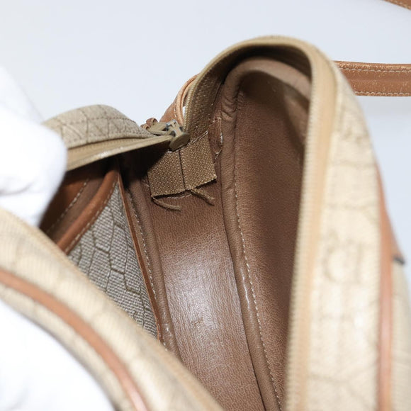 Christian Dior Honeycomb Canvas Shoulder Bag PVC Beige Gold Auth BA7698