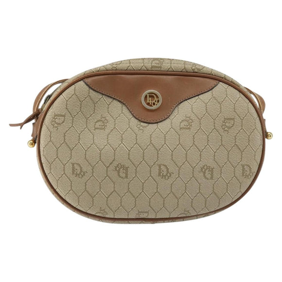 Christian Dior Honeycomb Canvas Shoulder Bag PVC Beige Gold Auth BA7698