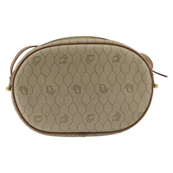 Christian Dior Honeycomb Canvas Shoulder Bag PVC Beige Gold Auth BA7698