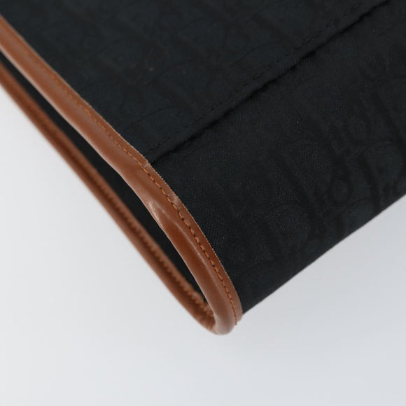 Christian Dior Trotter Canvas Shoulder Bag Black Gold Auth BA7699