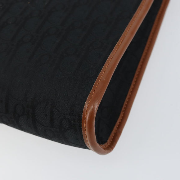 Christian Dior Trotter Canvas Shoulder Bag Black Gold Auth BA7699